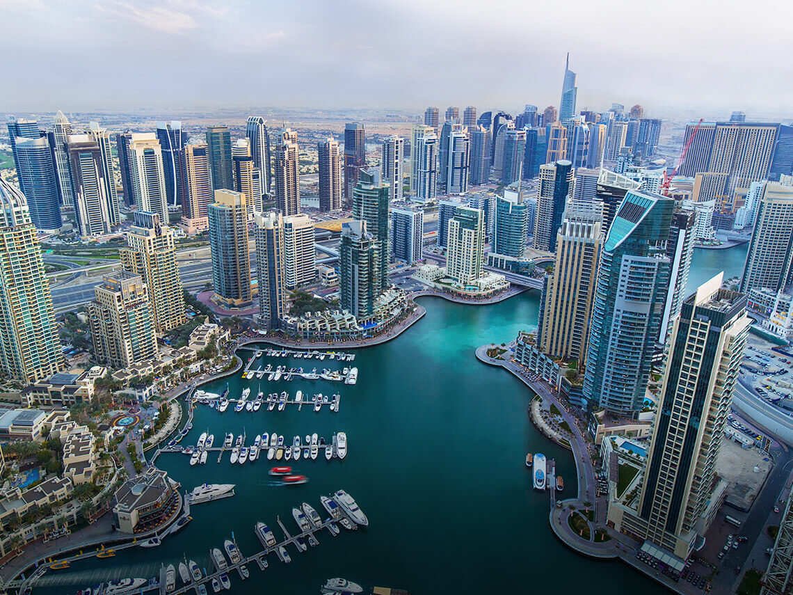 2020: An aerial view of Dubai Marina. There are more than 200 residential towers in Dubai Marina, each offering spectacular views of the city and the harbour. 