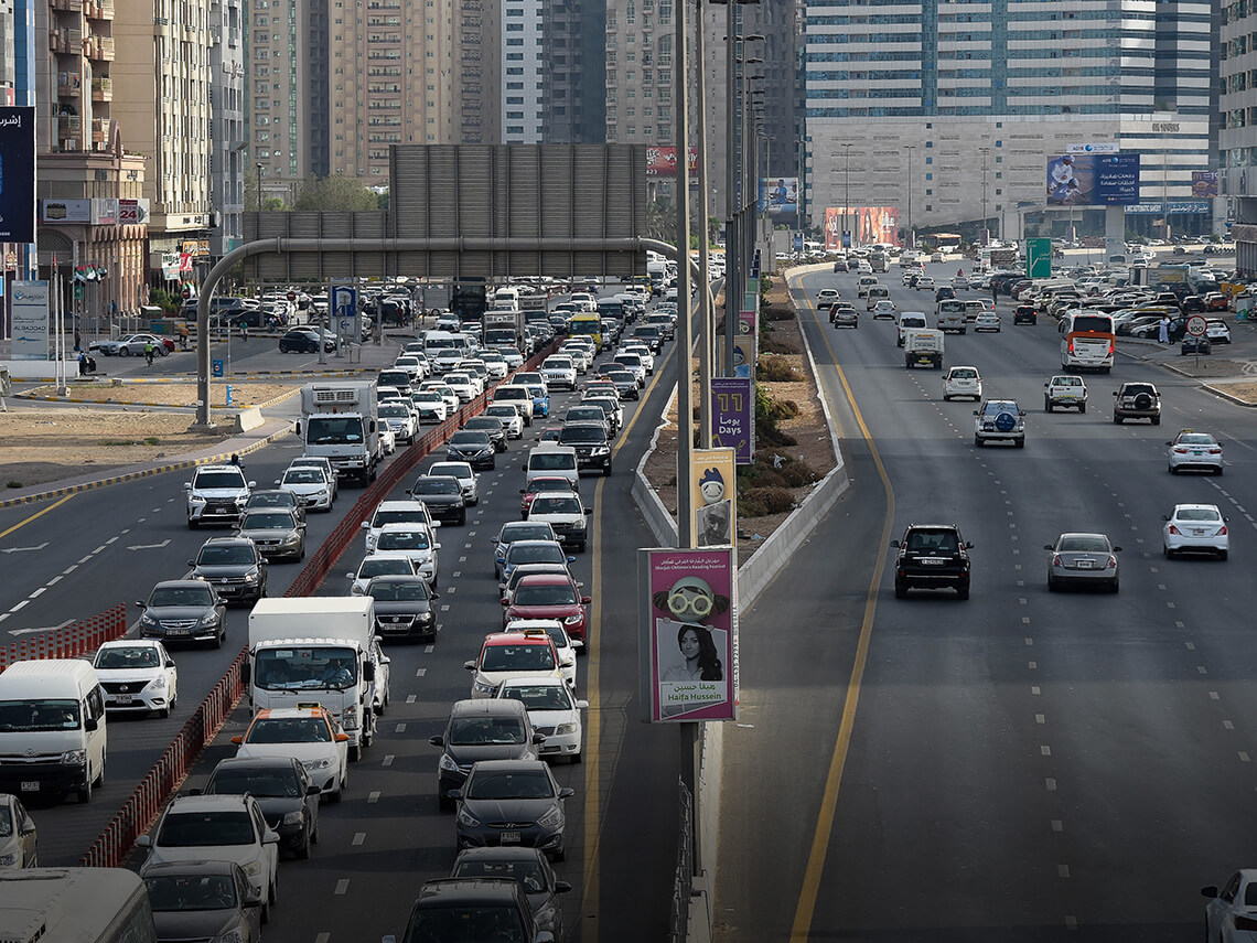 2020: Traffic towards Sharjah seen from Al Khan bridge.