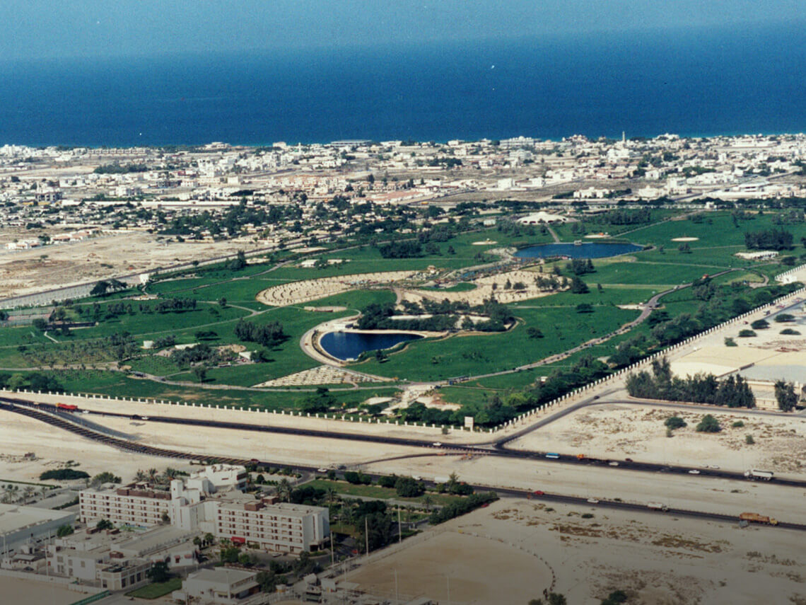 1992: Aerial view of the Safa Park in Dubai. 